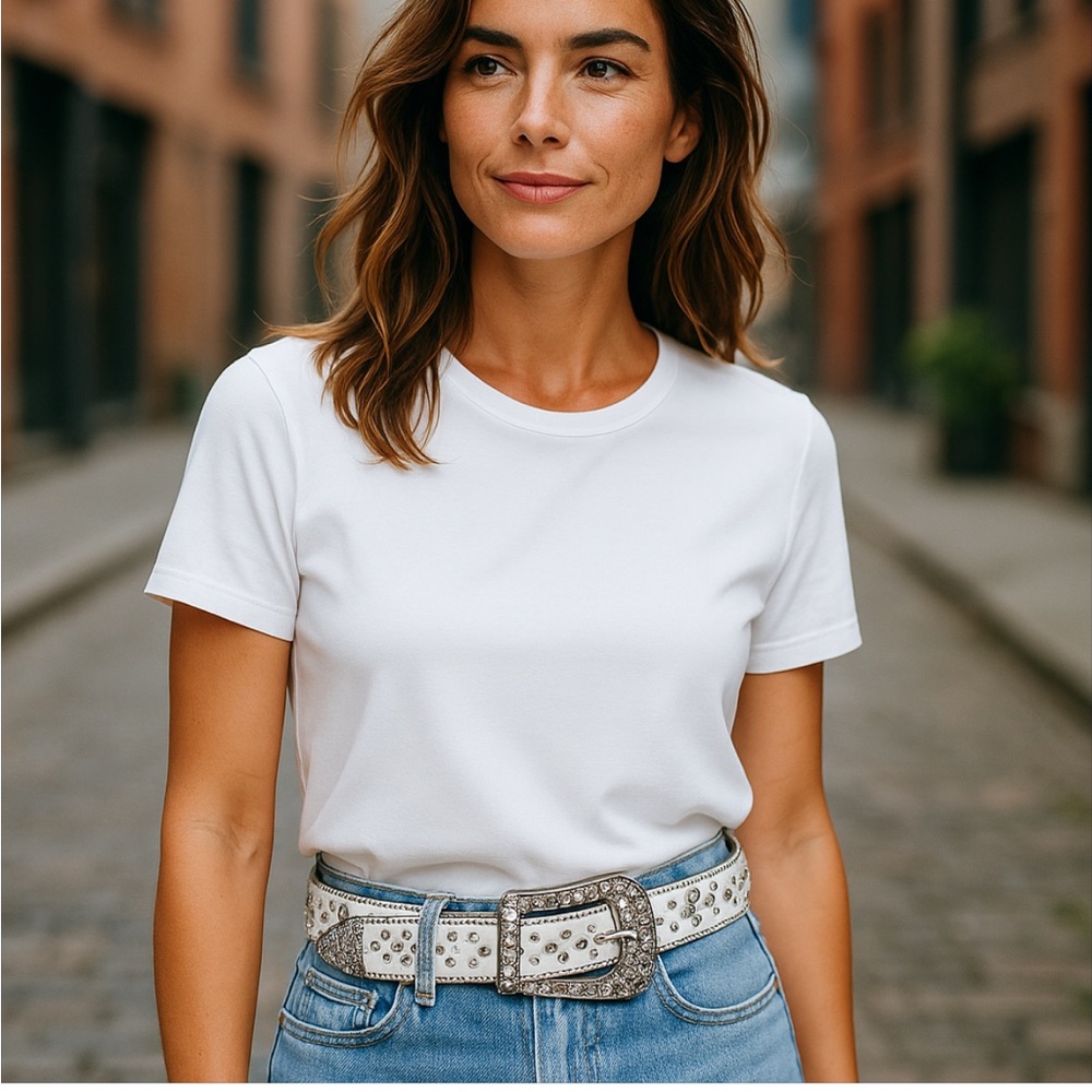 White Rhinestone Embellished Belt